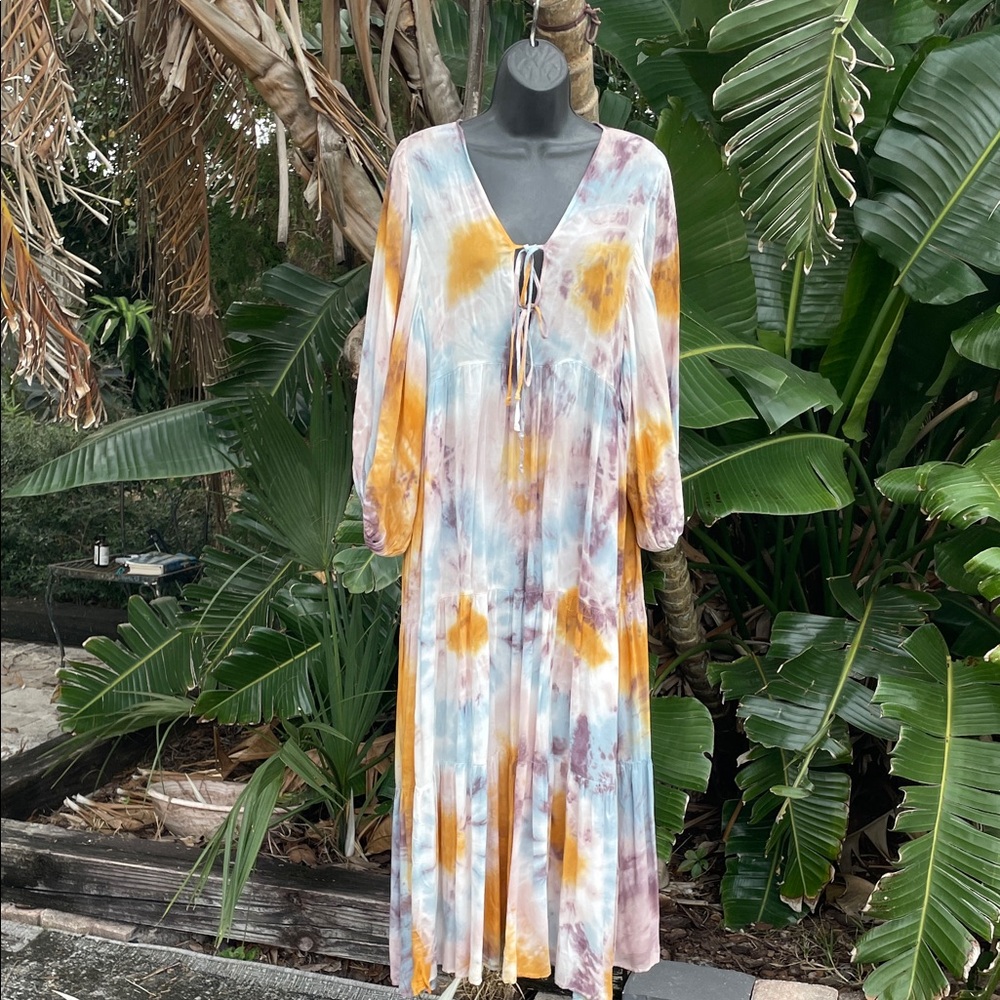Young fabulous and broke oversized, tie-dye dress with puff sleeves